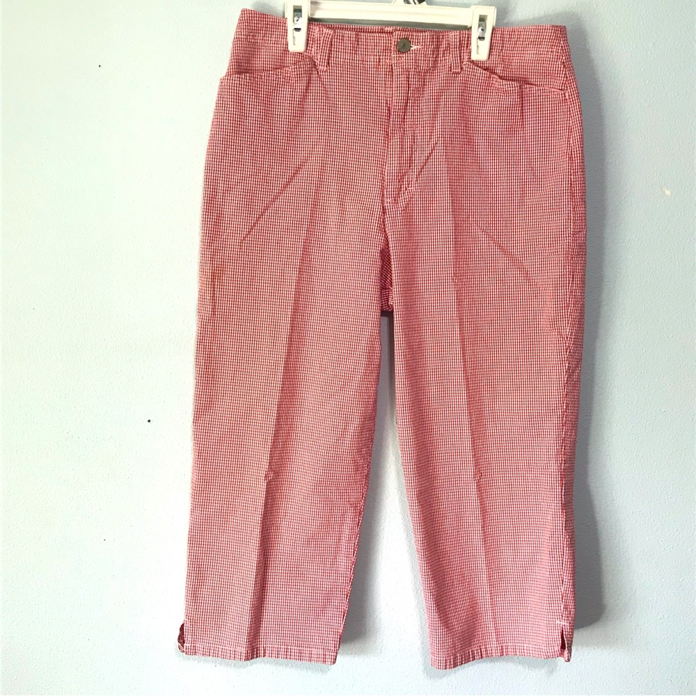 Gloria Vanderbilt Womens Cropped Capri Pants Size 14 Red and White Checkered